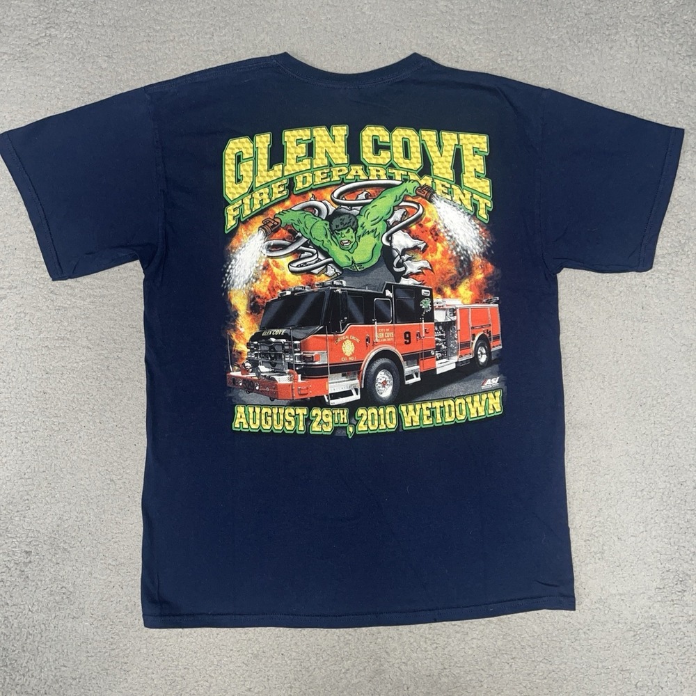 Chemical Engine Company 529 Glen Cove NY T Shirt Men's L Black 2-Side Fire Dept